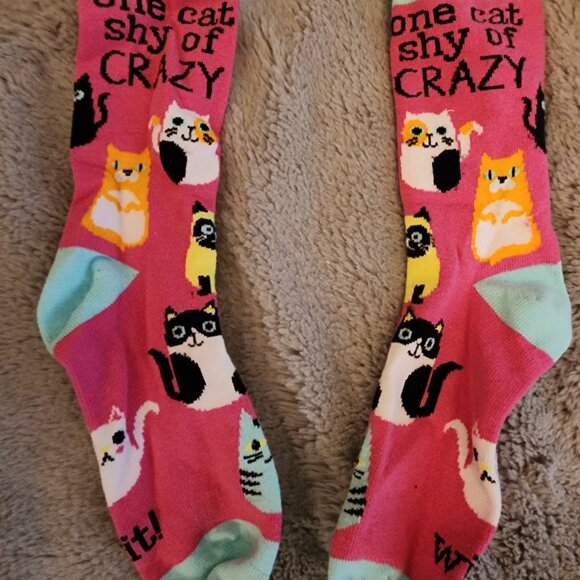 Socks - Funny Socks. Pink and multi with cats - Picture 1 of 2